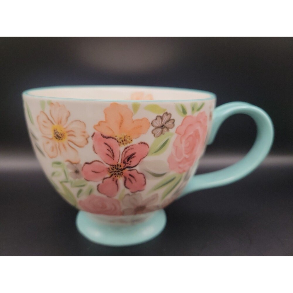 FLORAL PEDESTAL  MUG. FLORAL COFFEE MUG. POTTER'S STUDIO FLORAL DECO MUG. B360